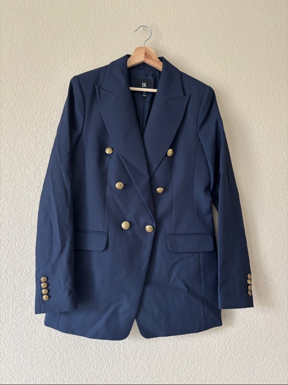 Banana Republic Double-Breasted Captain's Blazer featuring gold buttons. - Picture 2 of 3